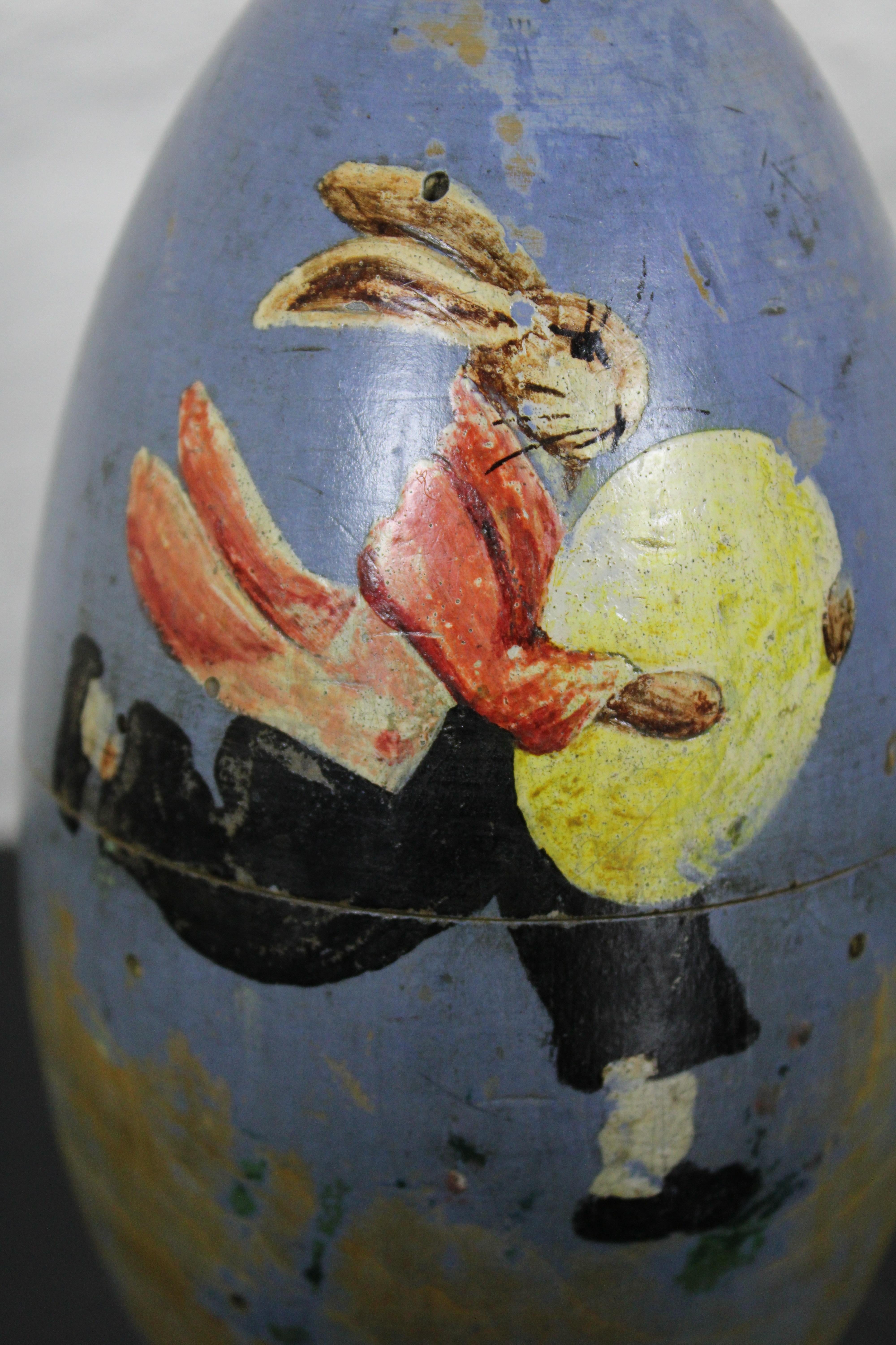 Vintage Folk Art Easter Bunny Rabbit Carved Wood Egg Trinket Box Primitive 6