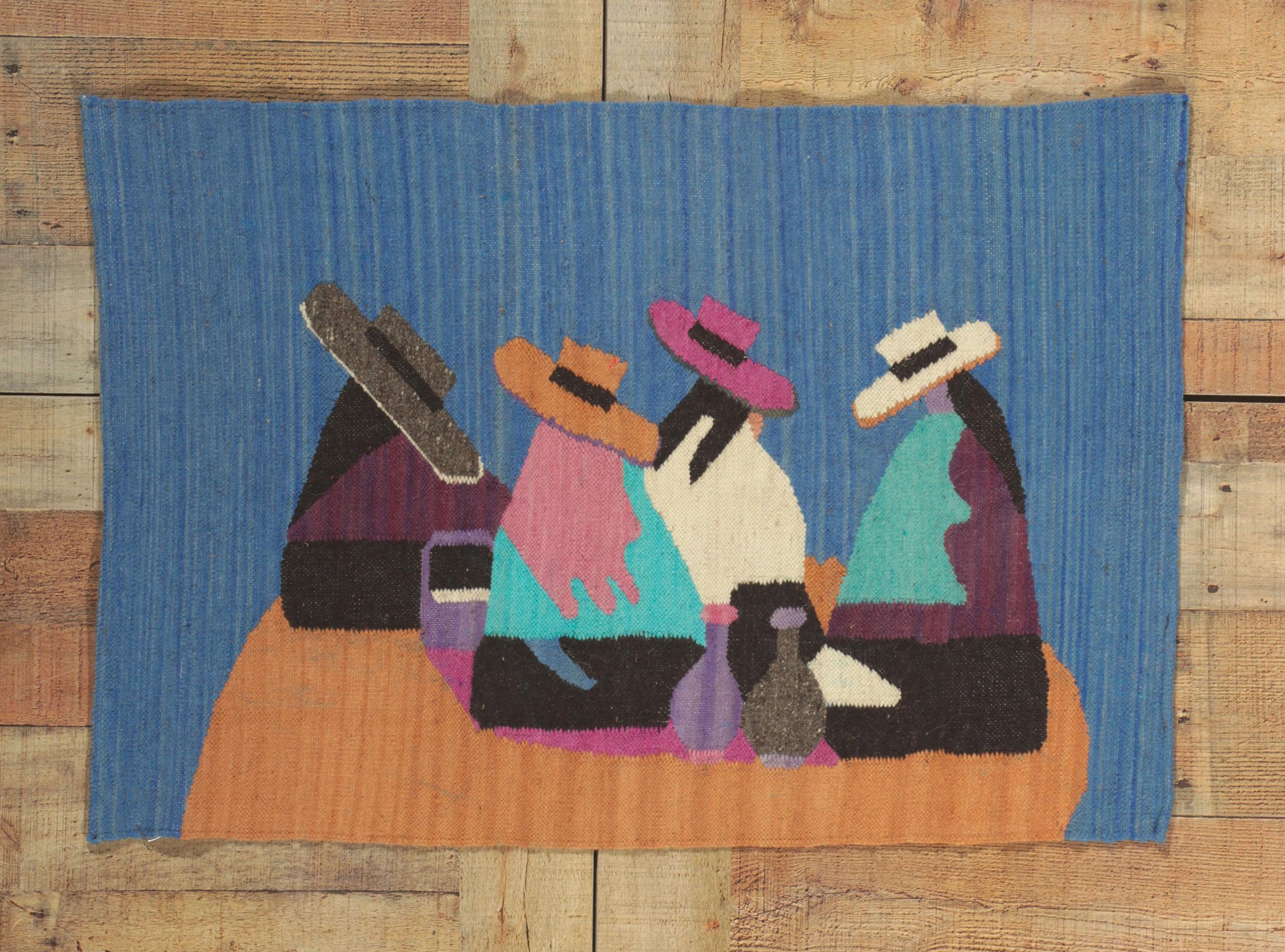 Vintage Folk Art Ecuadorian Tapestry with Olga Fisch Style In Good Condition For Sale In Dallas, TX