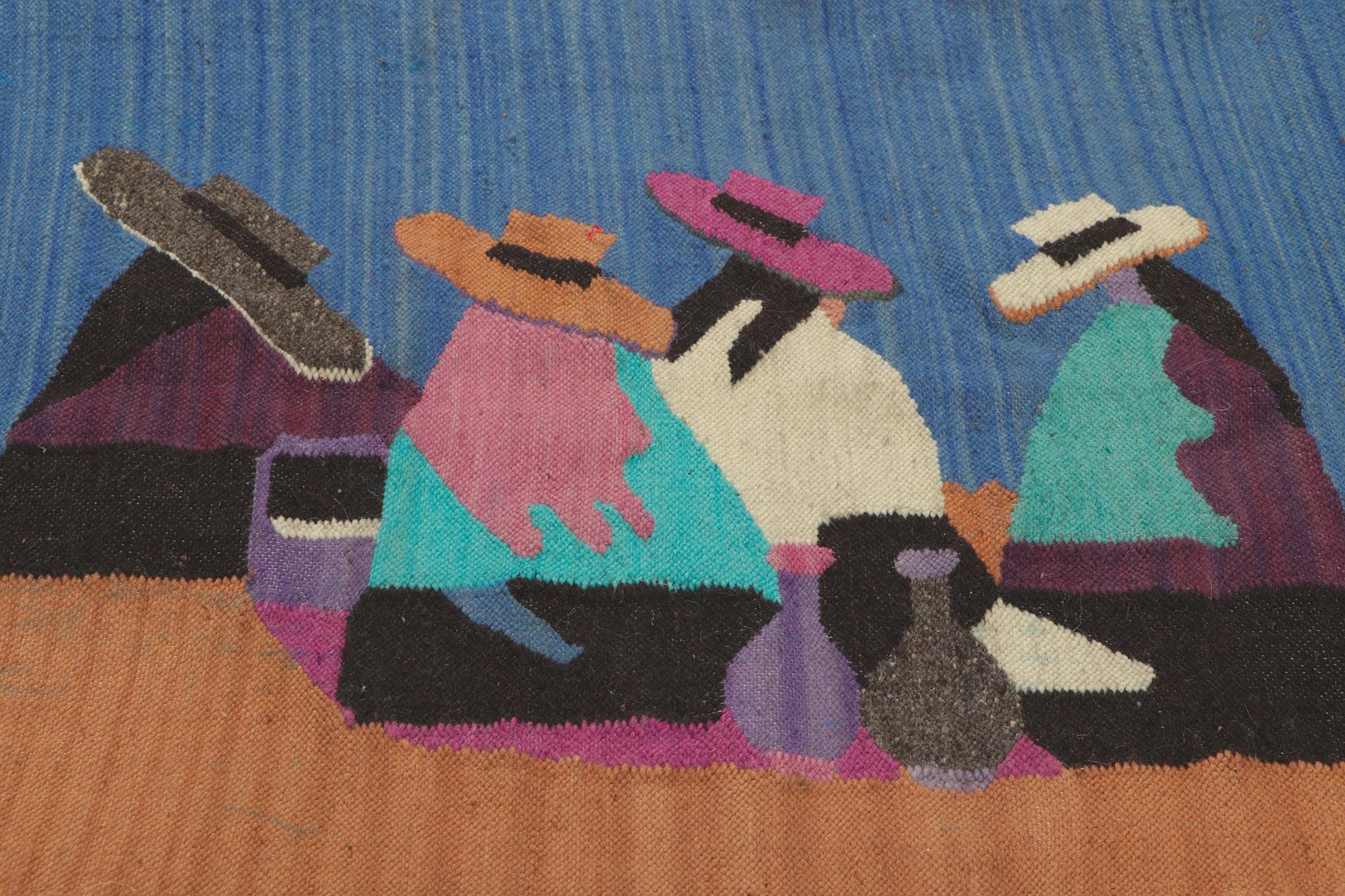 20th Century Vintage Folk Art Ecuadorian Tapestry with Olga Fisch Style For Sale