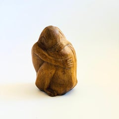 Vintage Folk Art Embracing Couple Carved Wood Sculpture