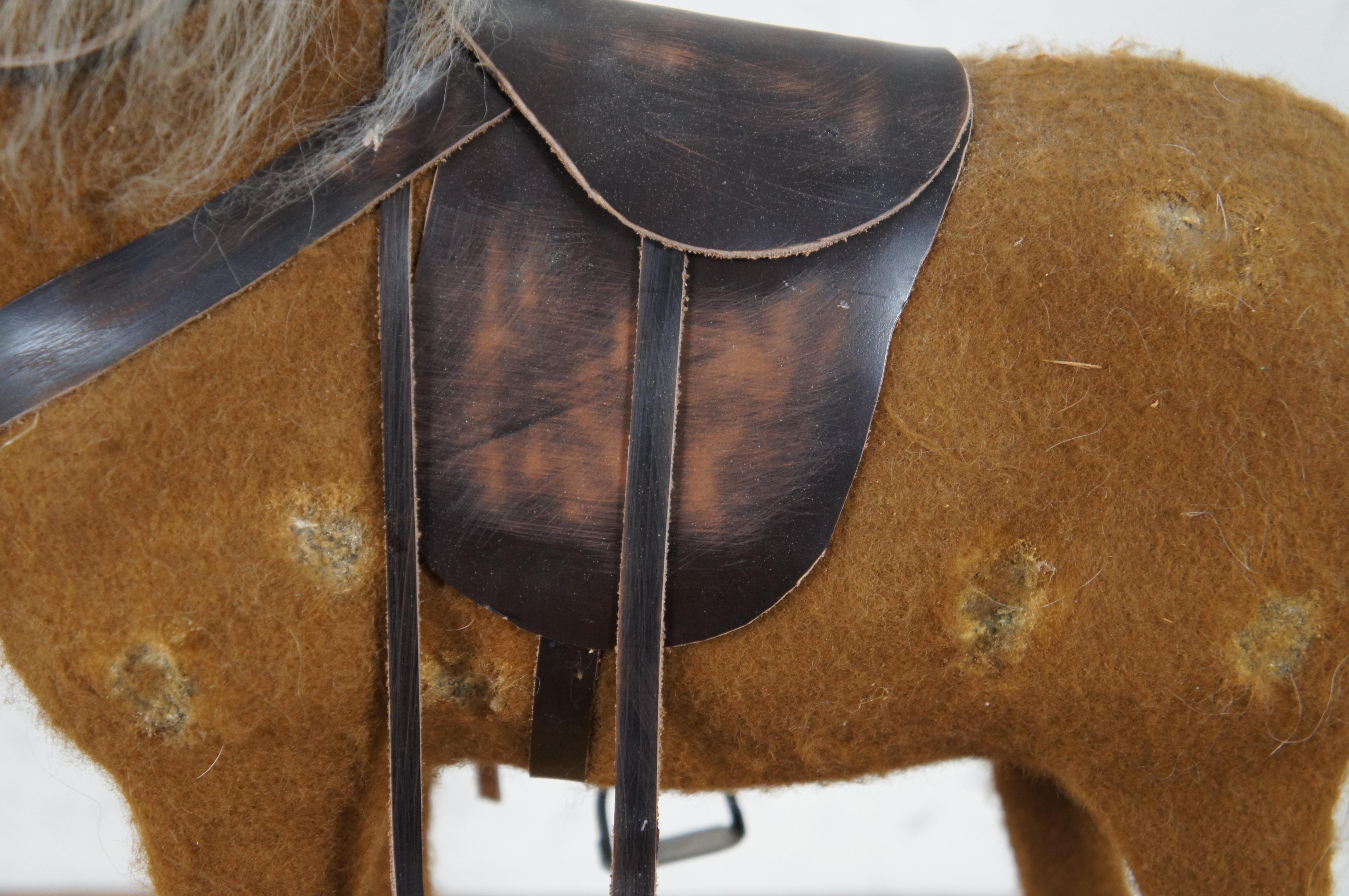 Vintage Folk Art Equestrian Felt Hobby Horse on Cart Pull Toy 15