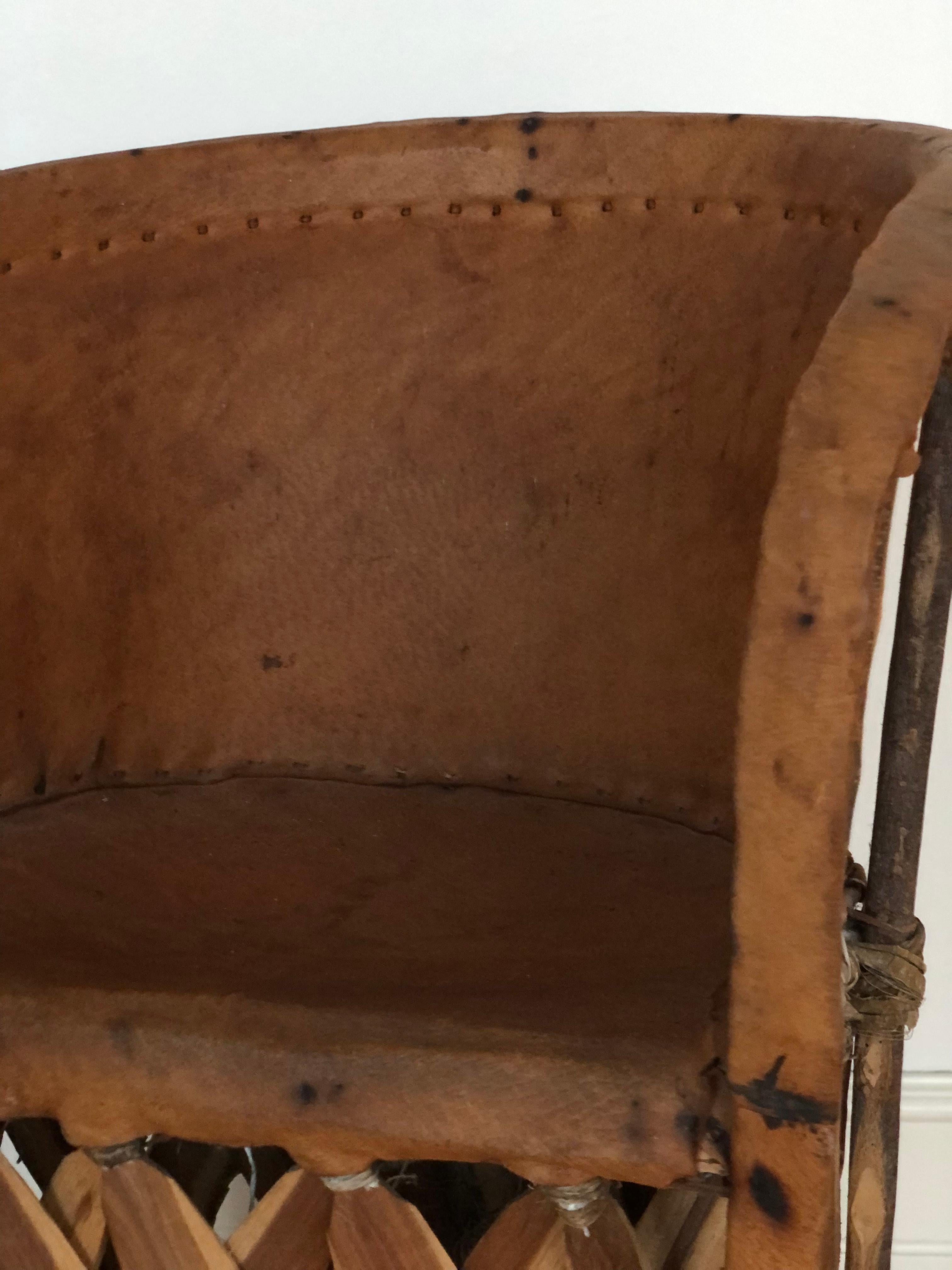 Late 20th Century Vintage Folk Art Equipale Leather Ostrich Armchair Mexico 1970s For Sale