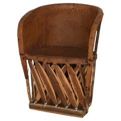 Vintage Folk Art Equipale Leather Ostrich Armchair Mexico 1970s