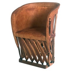 Vintage Folk Art Equipale Ostrich Chair Leather Mexico 1970s