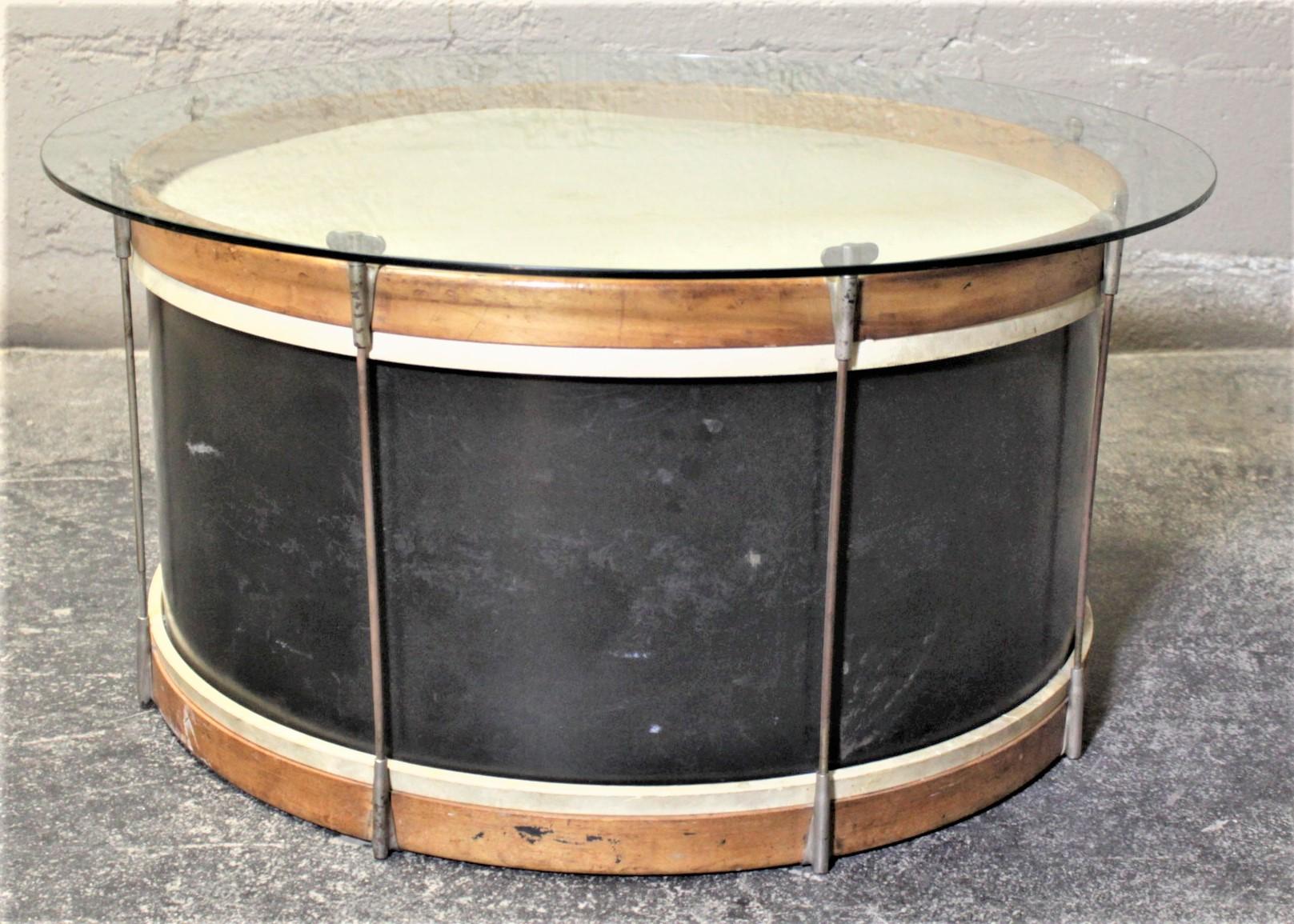 Vintage Folk Art Glass Top Bass Drum Coffee, Accent or Cocktail Table In Good Condition In Hamilton, Ontario