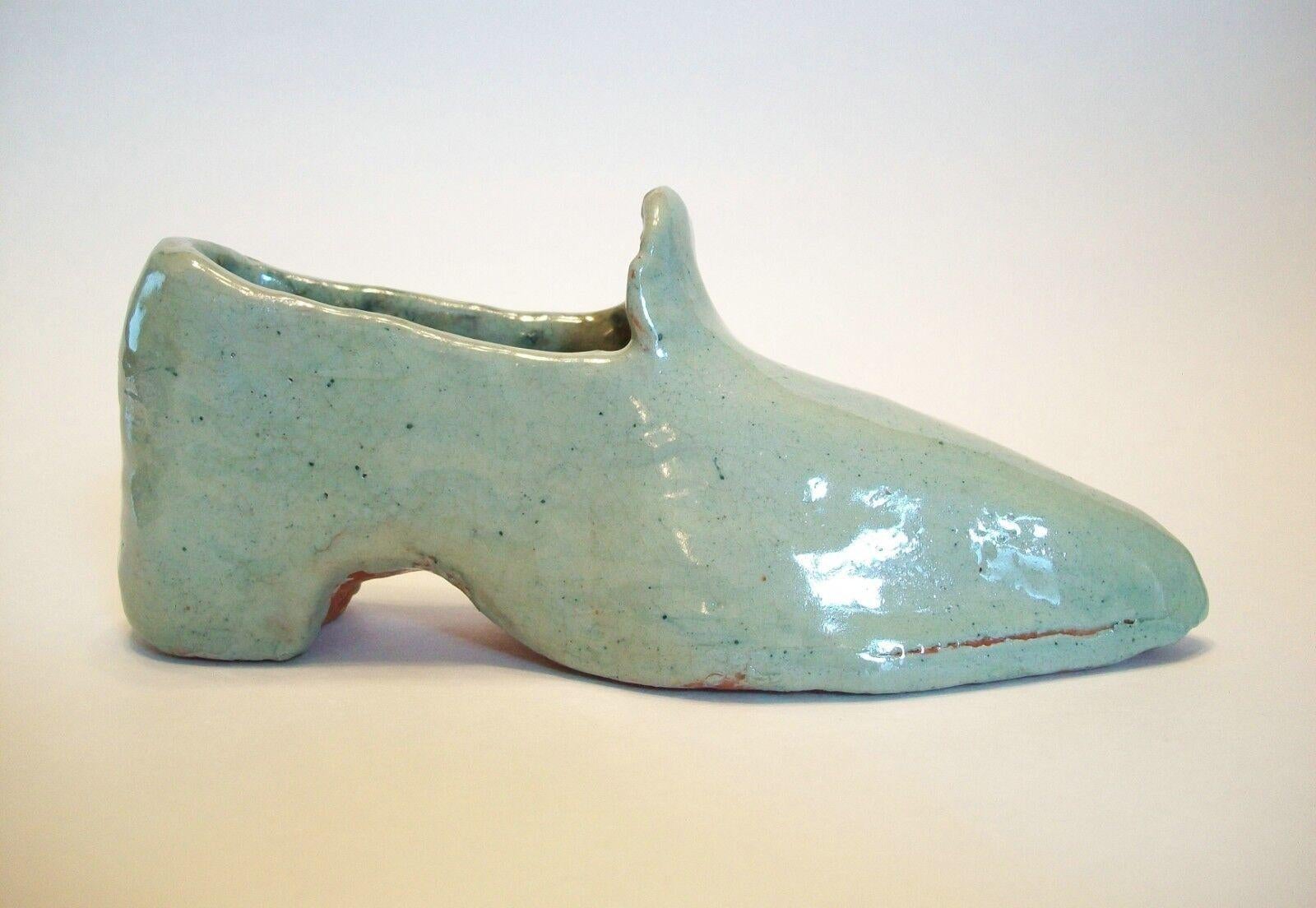 20th Century Vintage Folk Art Glazed Terracotta Shoe - Signed & Dated - U.S. - Circa 1966 For Sale