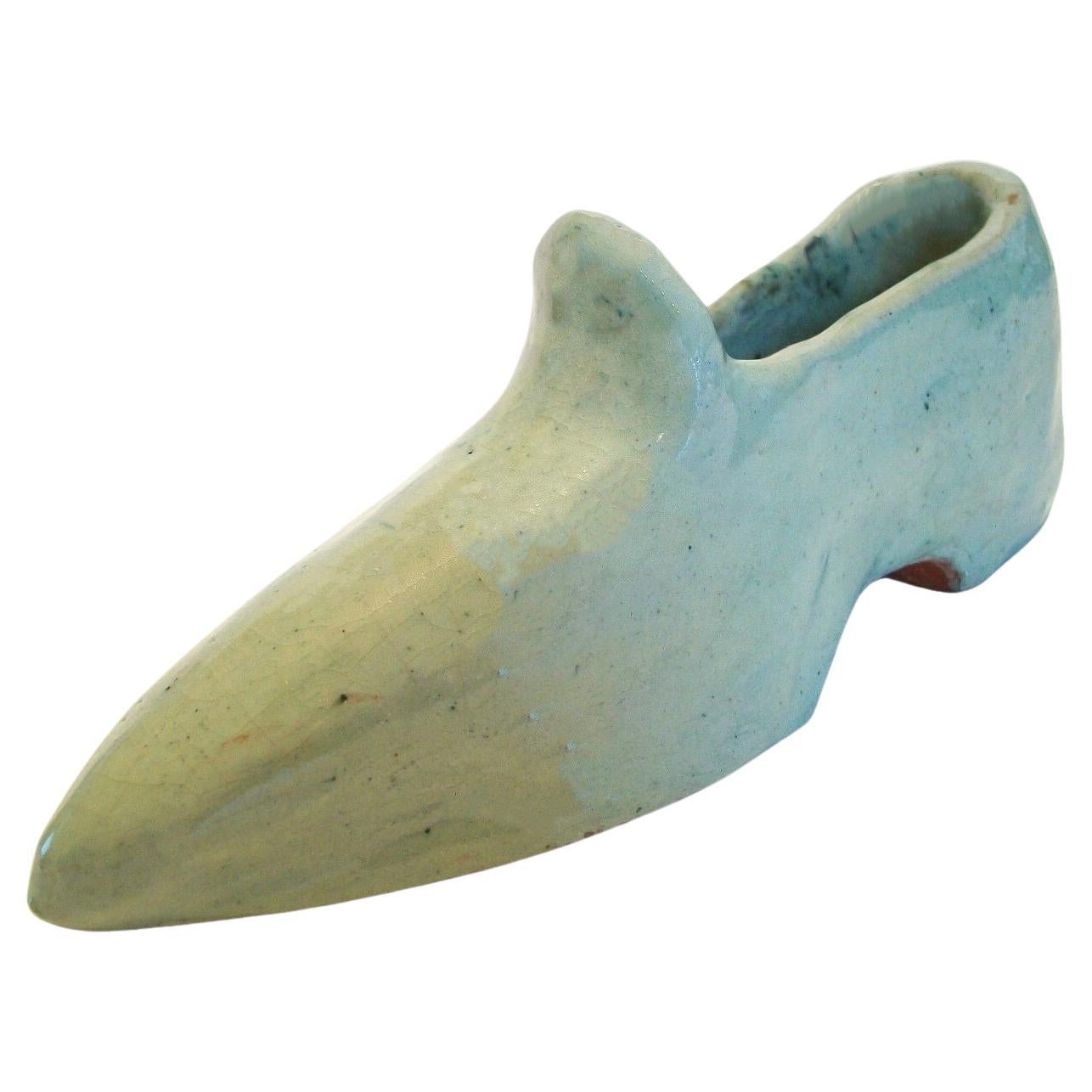 Vintage Folk Art Glazed Terracotta Shoe - Signed & Dated - U.S. - Circa 1966 For Sale