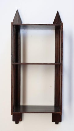 Vintage Folk Art Hand Carved and Stained Walnut Wall Shelf with Arrows Motif