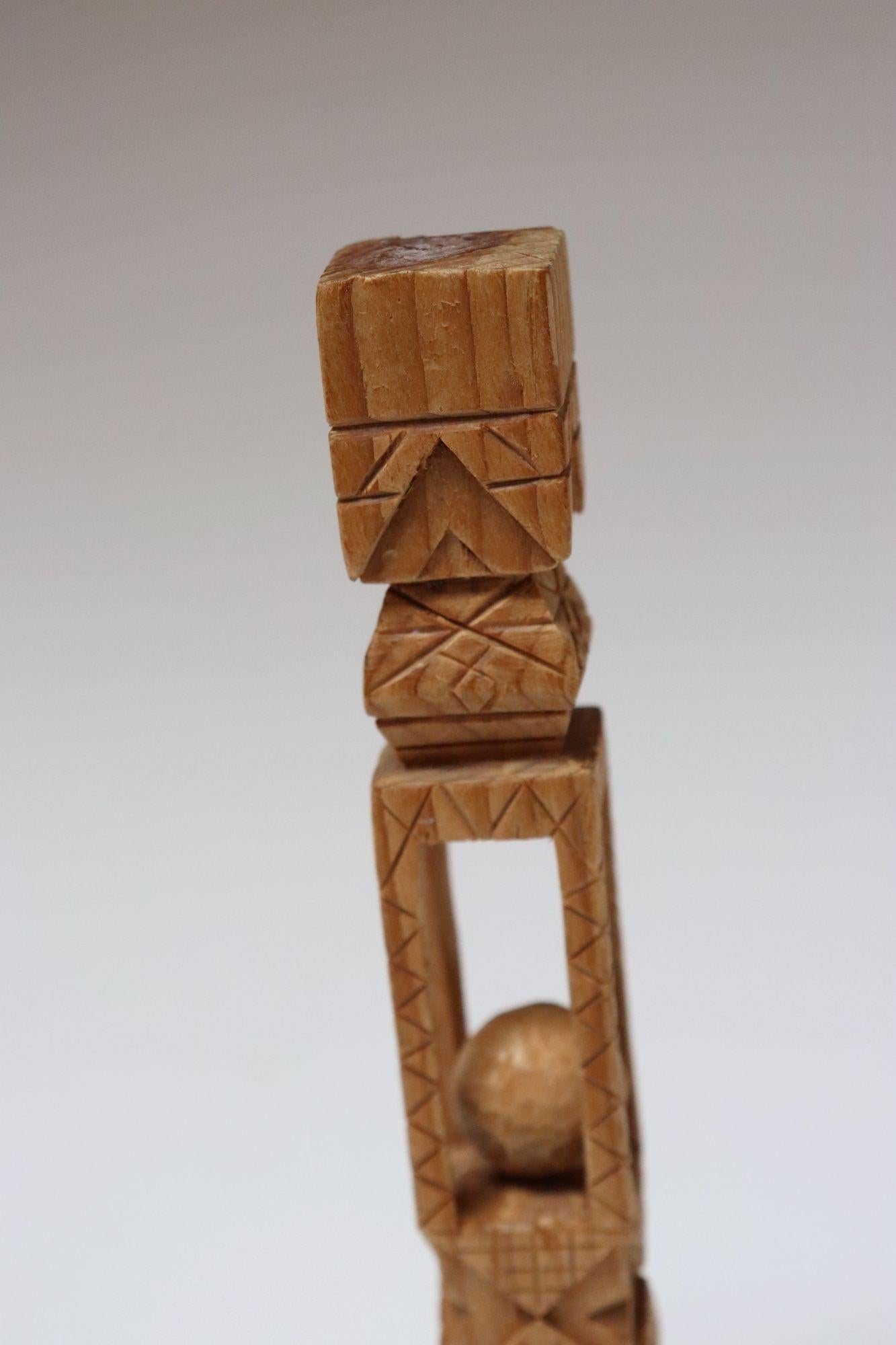 Vintage Folk Art Carved Hand Hand-Carved 