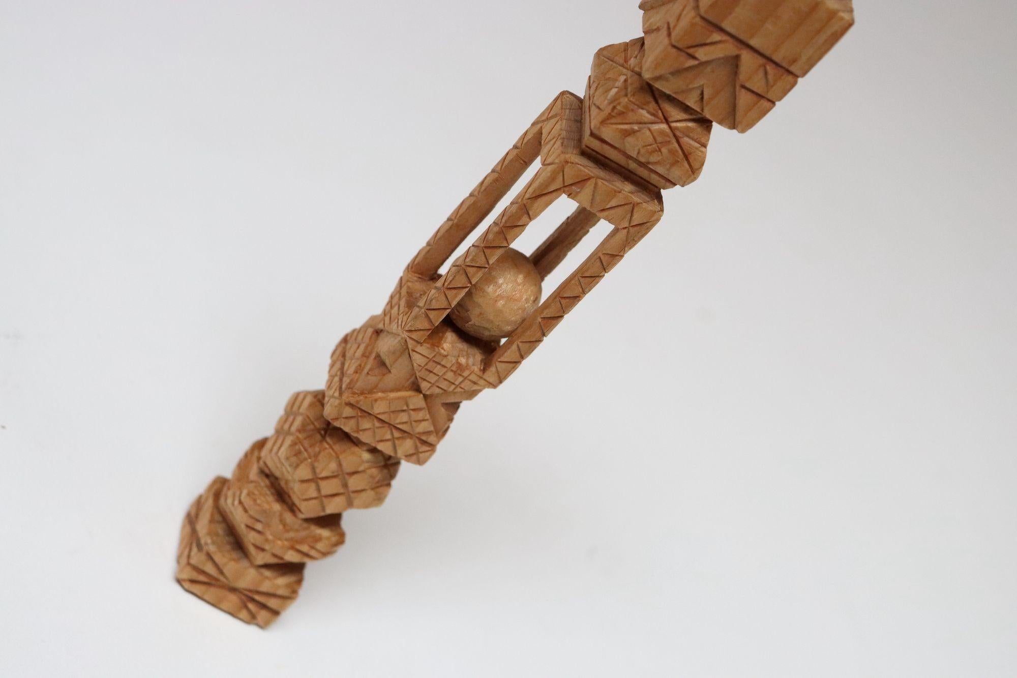 Vintage Folk Art Carved Hand Hand-Carved 