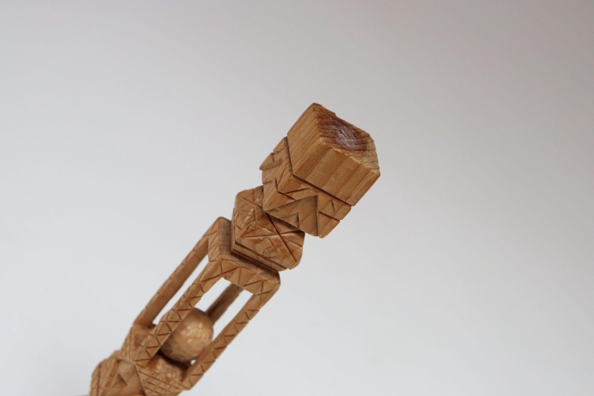 Vintage Folk Art Carved Hand Hand-Carved 
