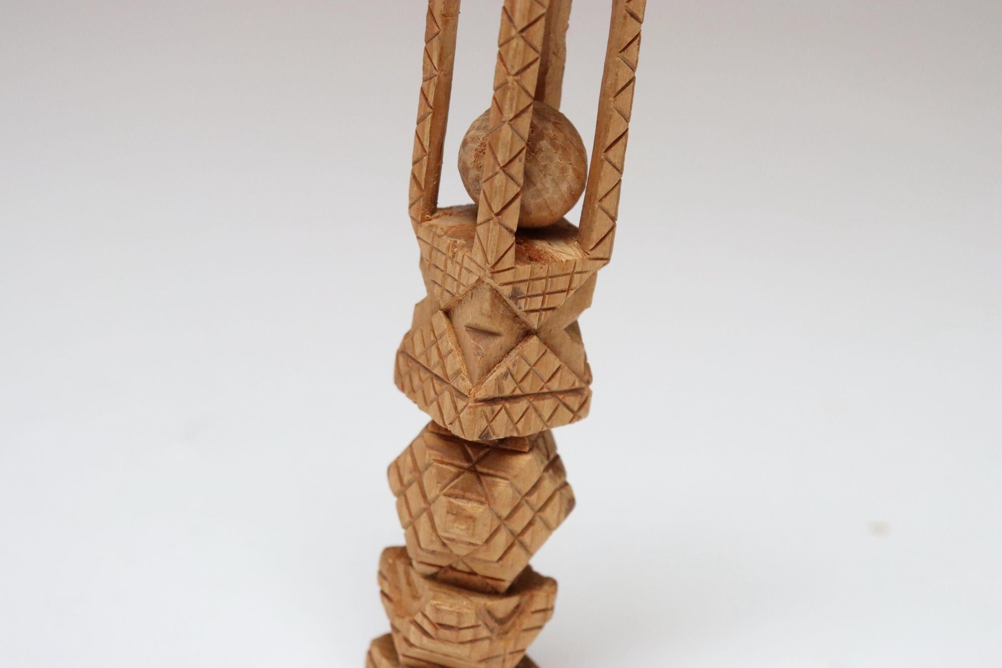 Vintage Folk Art Carved Hand Hand-Carved 
