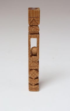Vintage Folk Art Hand-Carved "Ball in Cage" Geometric Whimsy Sculpture