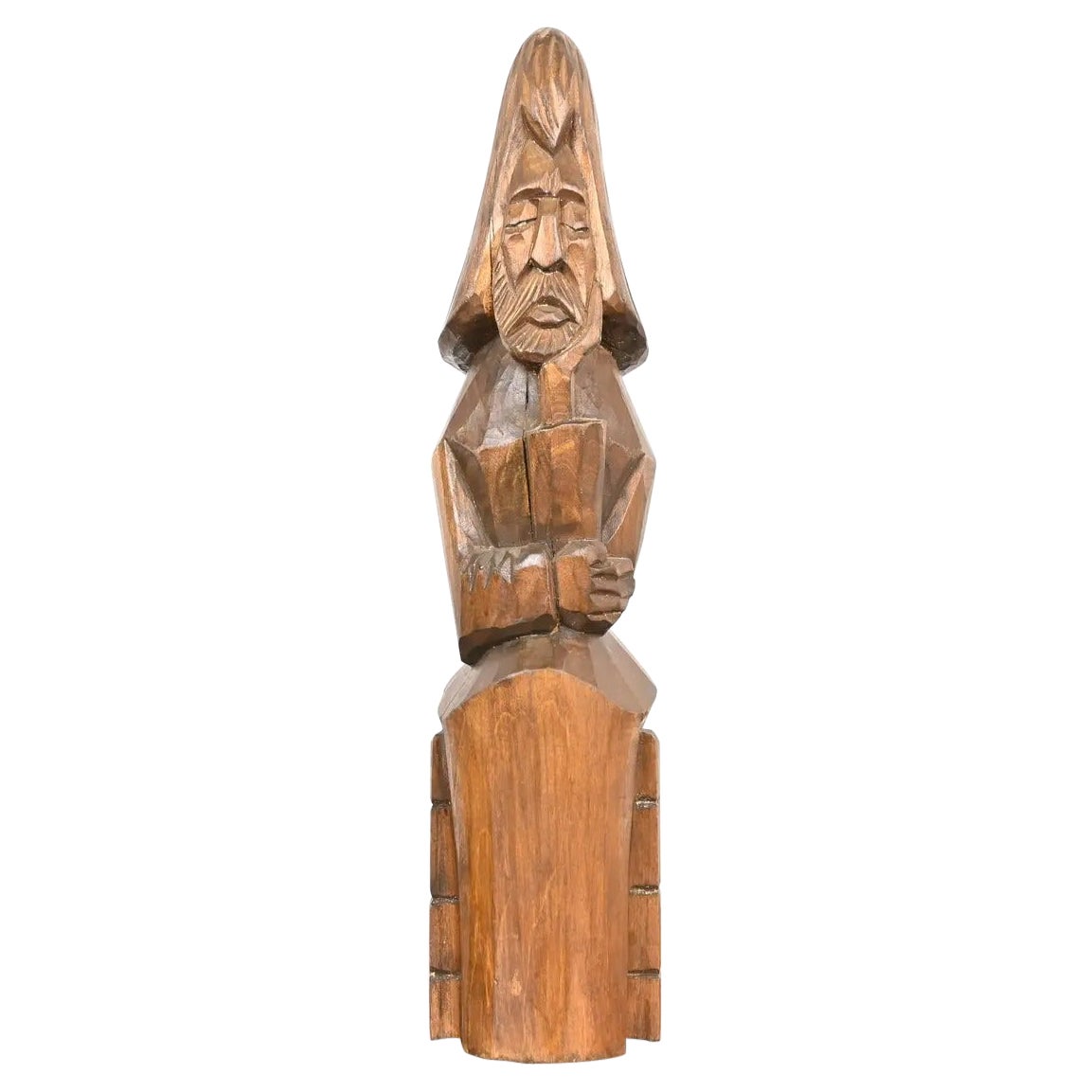 Art of Vintage, scultura in legno intagliata a mano raffigurante un uomo che pensa, in stile folk. in vendita