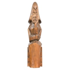 Art of Vintage, scultura in legno intagliata a mano raffigurante un uomo che pensa, in stile folk.