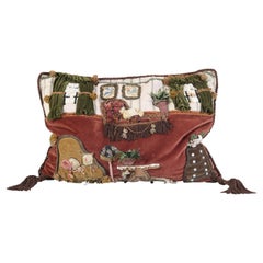 Vintage Folk Art Hand-Made Pillow Imported from England of a Room Setting