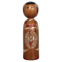 Bambola Kokeshi d'arte popolare vintage in stile egiziano firmata Giappone