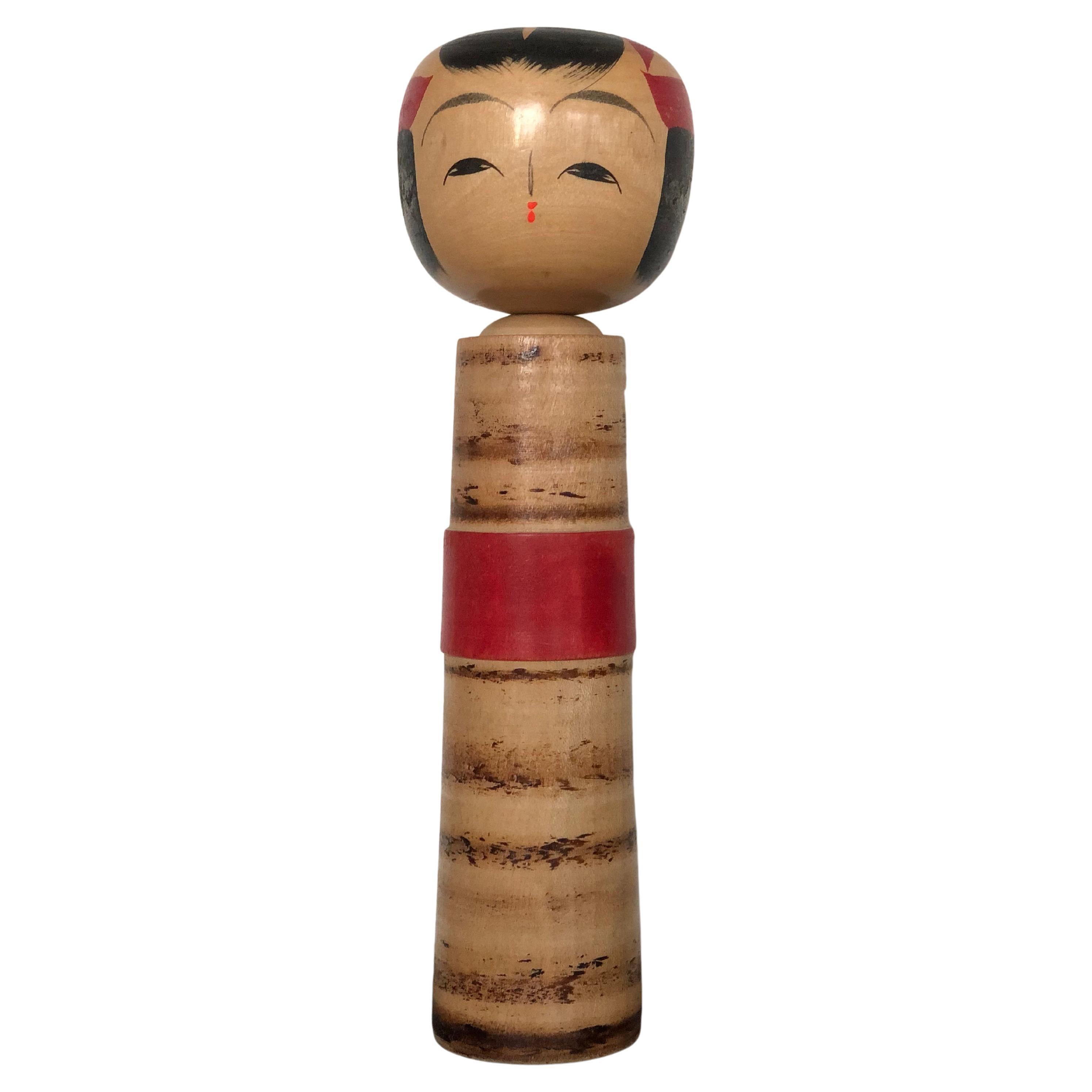 Vintage Volkskunst Kokeshi-Puppe im Yajiro-Stil, signiert Japan