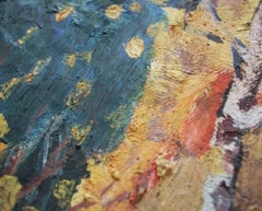 Vintage Folk Art Landscape Oil Painting on Panel - Initialed - Mid 20th Century