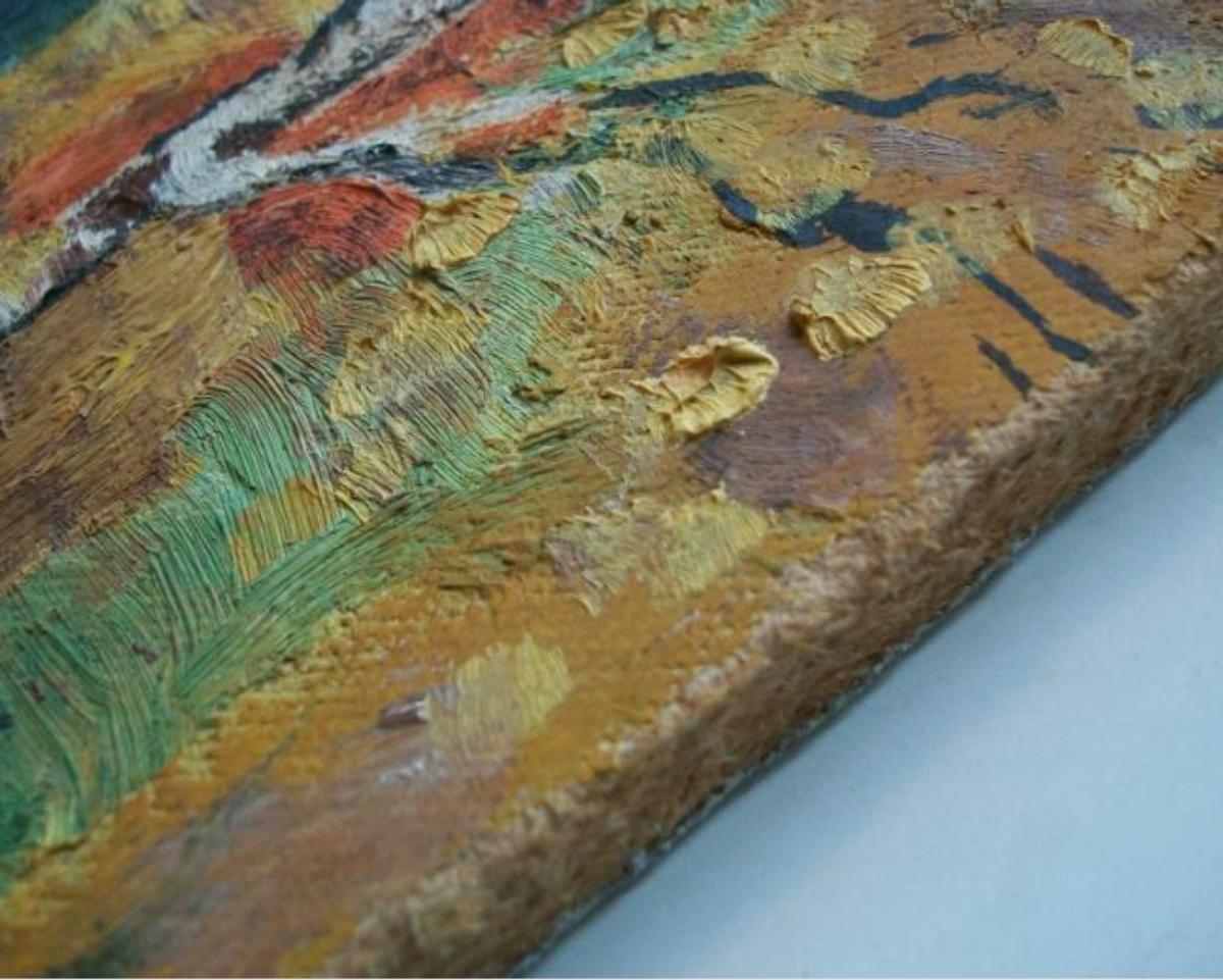 Vintage Folk Art Landschaft Ölgemälde auf Panel - initialisiert - Mitte des 20. (Handgefertigt) im Angebot
