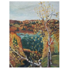 Vintage Folk Art Landschaft Ölgemälde auf Panel - initialisiert - Mitte des 20.