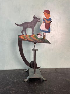 Vintage Folk Art Little Red Riding Hood and Wolf Balancing Sculpture