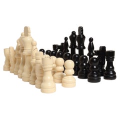 Vintage Folk Art L.L. Pièces d'échecs en bois « Bean » - Jeu complet de 32 pièces
