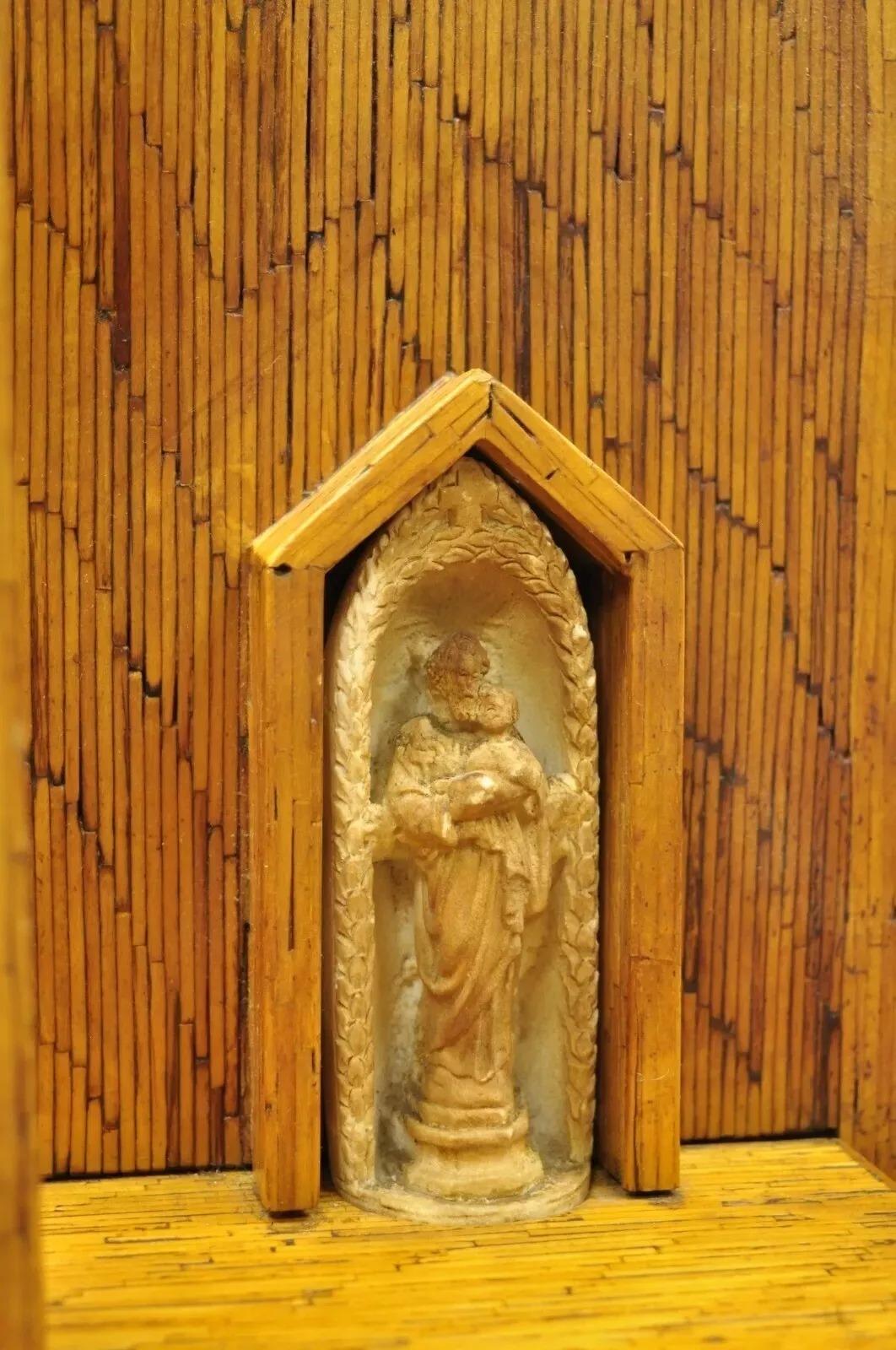Wood Vintage Folk Art Matchstick Prison Tramp Art Crucifix Jesus Christ Sculpture For Sale