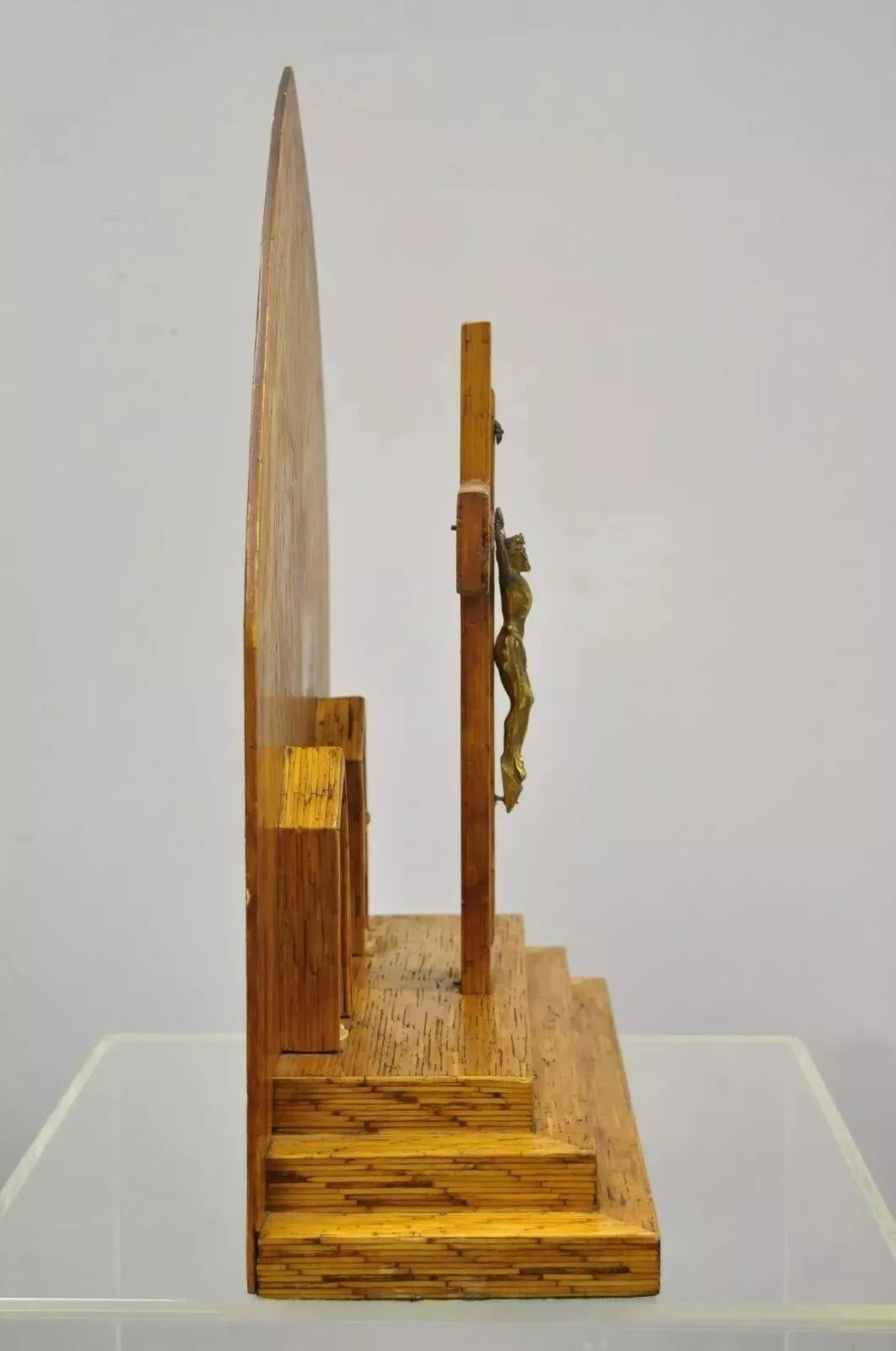 Vintage Folk Art Matchstick Prison Tramp Art Crucifix Jesus Christ Sculpture For Sale 1