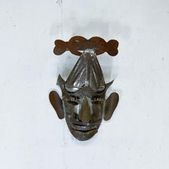 1950s Vintage Mexican Folk Art Metal Tin Mask with Piercing Green Eyes