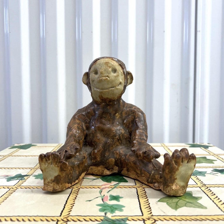 Vintage Folk Art Monkey Sculpture For Sale at 1stDibs