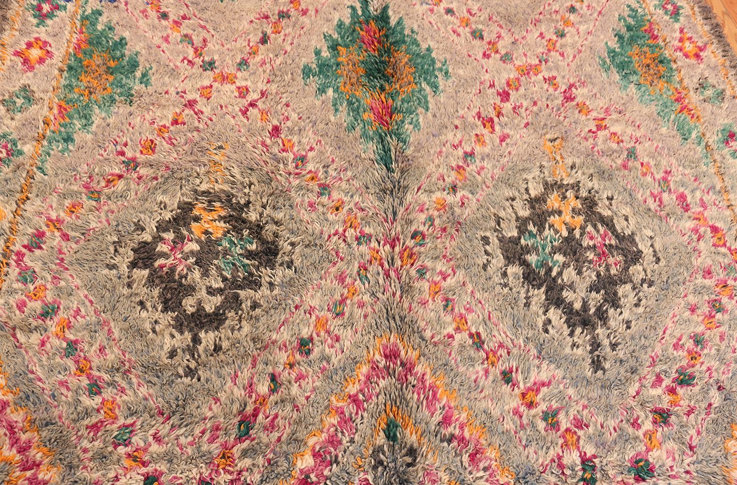 Hand-Knotted Vintage Folk Art Moroccan Rug. Size: 6 ft. 10 in x 14 ft. (2.08 m x 4.27 m) For Sale