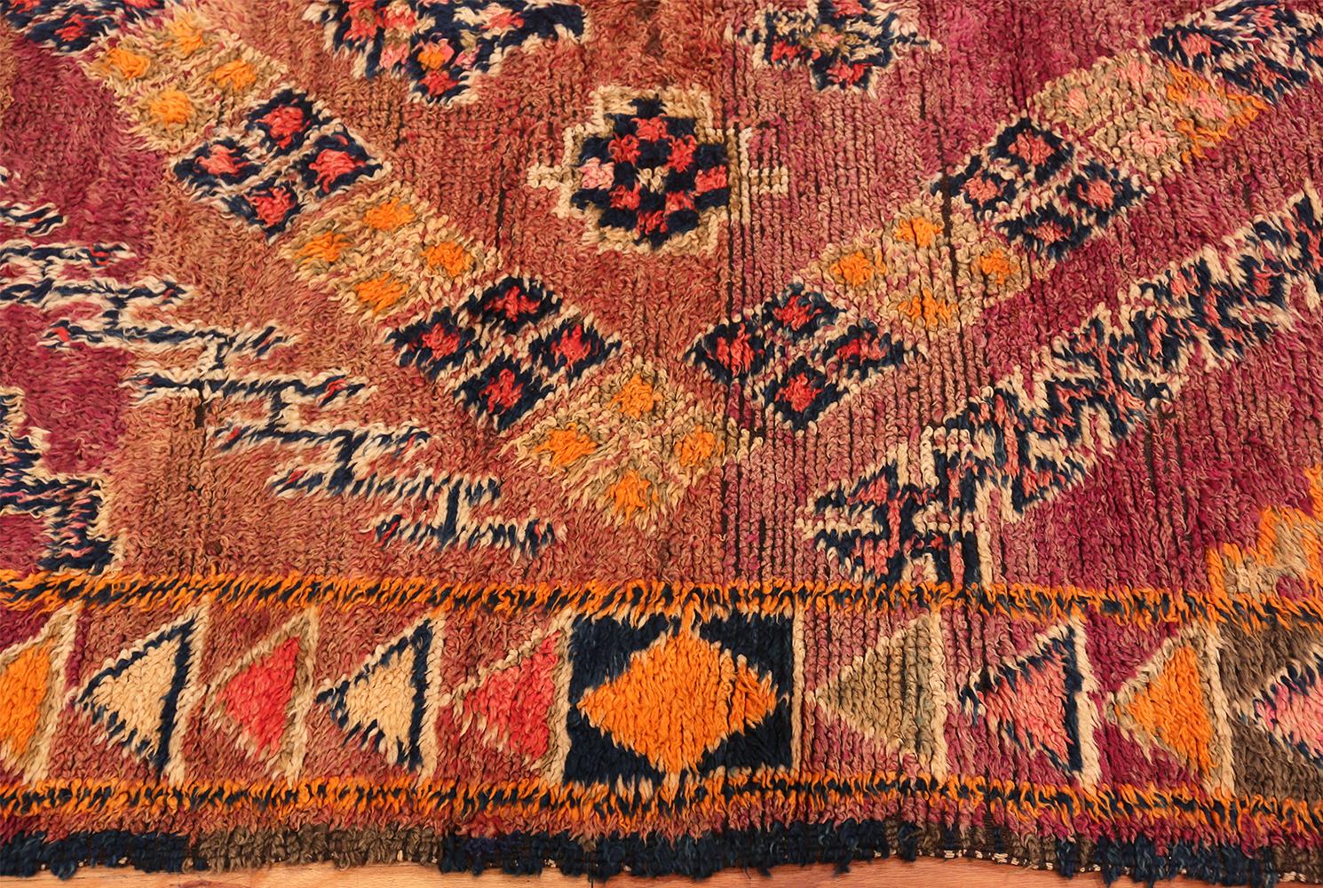 Beautiful vintage Folk Art Moroccan rug, country of origin: Morocco, date circa mid-20th century. Size: 6 ft. 4 in x 12 ft. 2 in (1.93 m x 3.71 m).