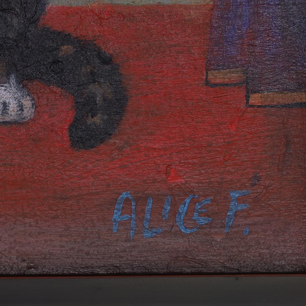 Pintura al óleo de arte popular vintage de un gato siglo XX en venta