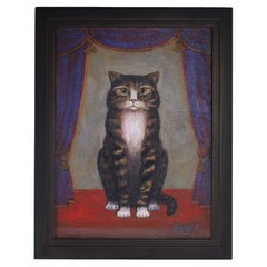Peinture à l'huile vintage d'un chat