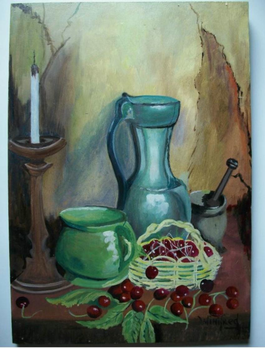 Fatto a mano Pittura folkloristica d'epoca su pannello - 'Odd's & Sod's by Winifred' - 20° Secolo in vendita