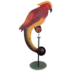 Vintage Folk Art Parrot Balancing Kinetic Sculpture
