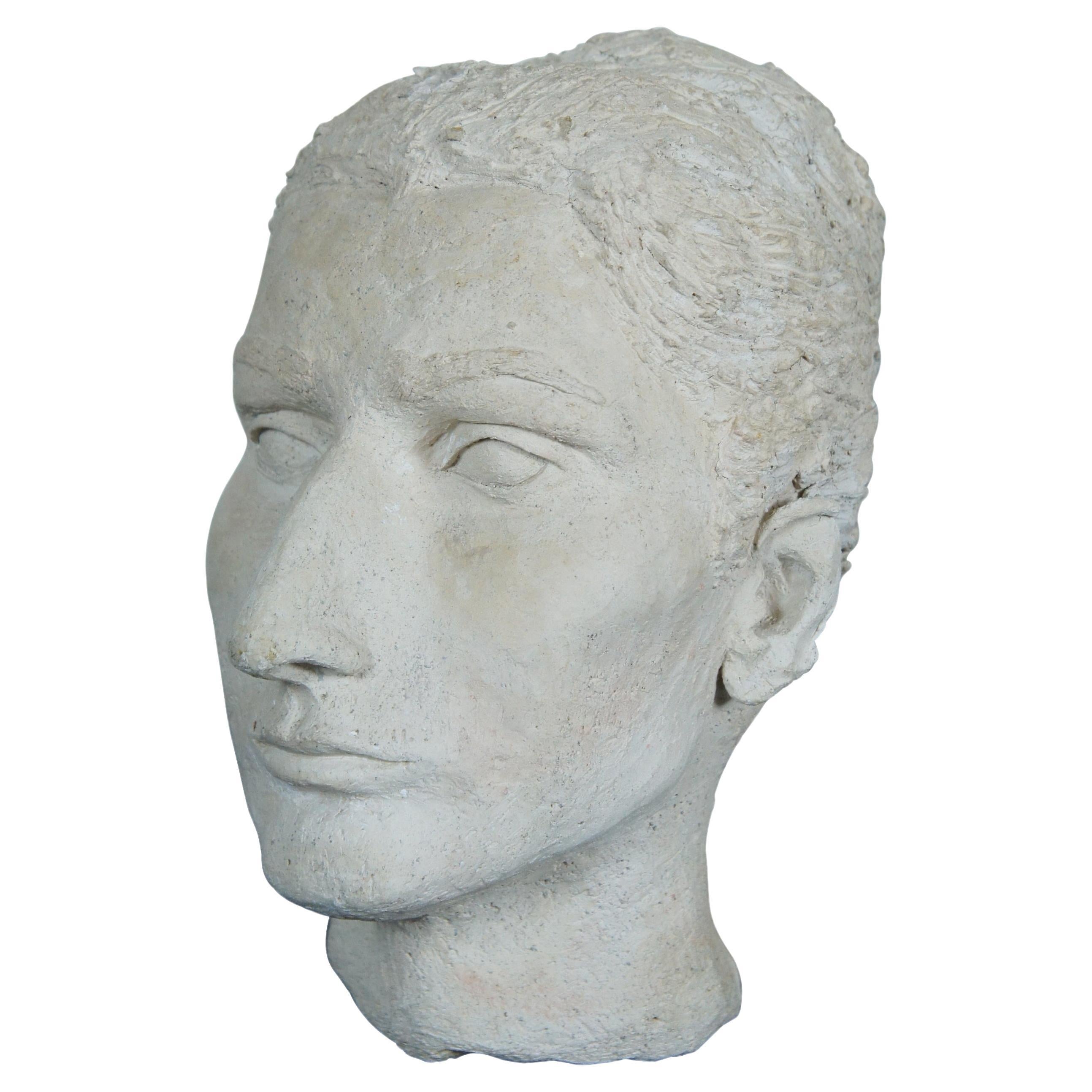 Vintage Classic Plaster Female Face Bust Head Sculpture Statue 11"