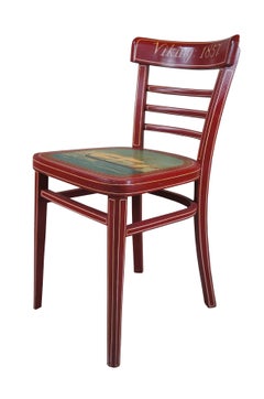 Vintage Folk Art Red Nautical Martime Viking Clipper Ship Side Accent Chair