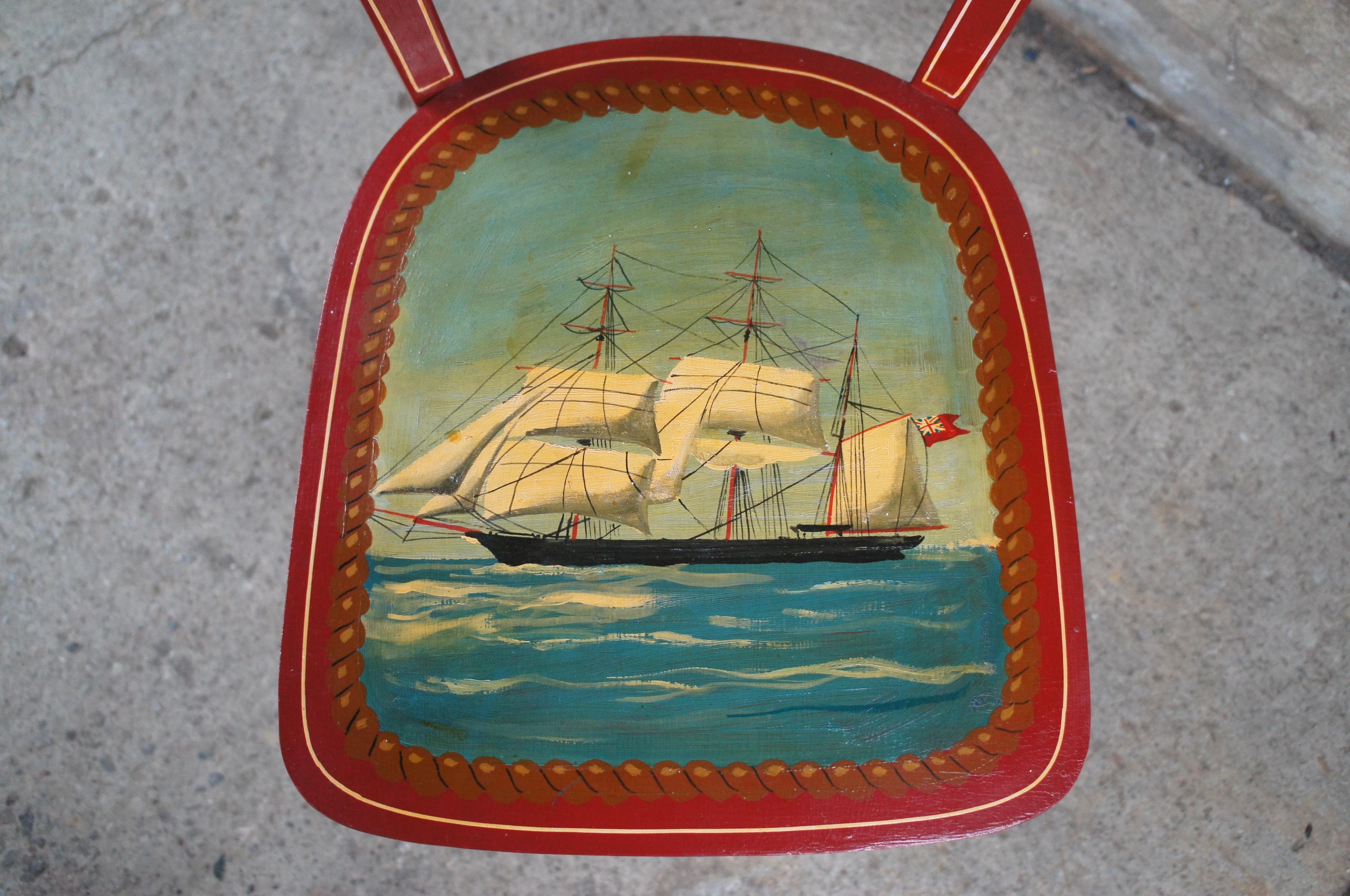 Vintage Folk Art Roter nautischer Martime Viking Clipper Ship Beistellstuhl 31 im Zustand „Gut“ in Dayton, OH