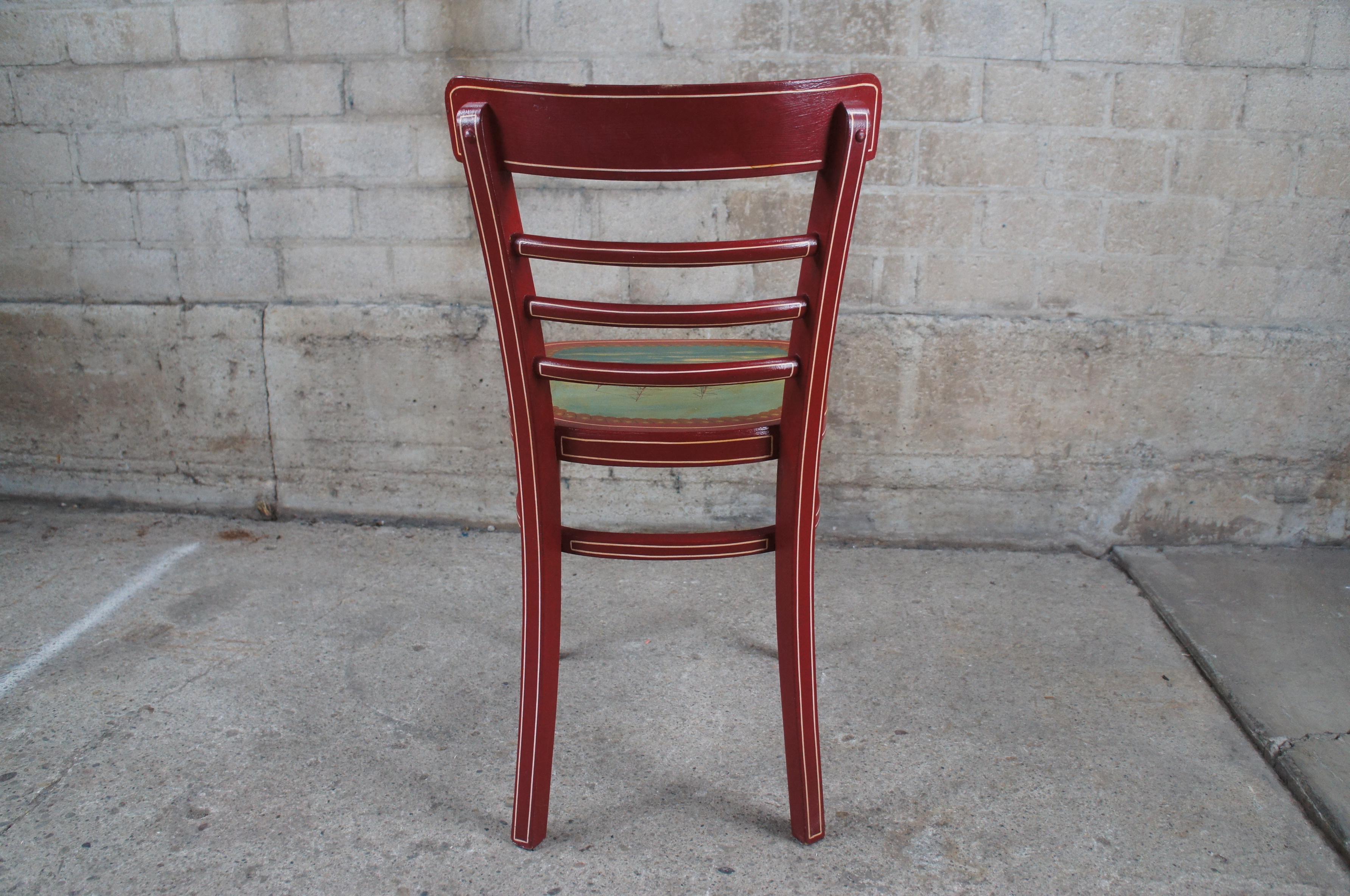Vintage Folk Art Red Nautical Martime Viking Clipper Ship Side Accent Chair In Good Condition For Sale In Dayton, OH