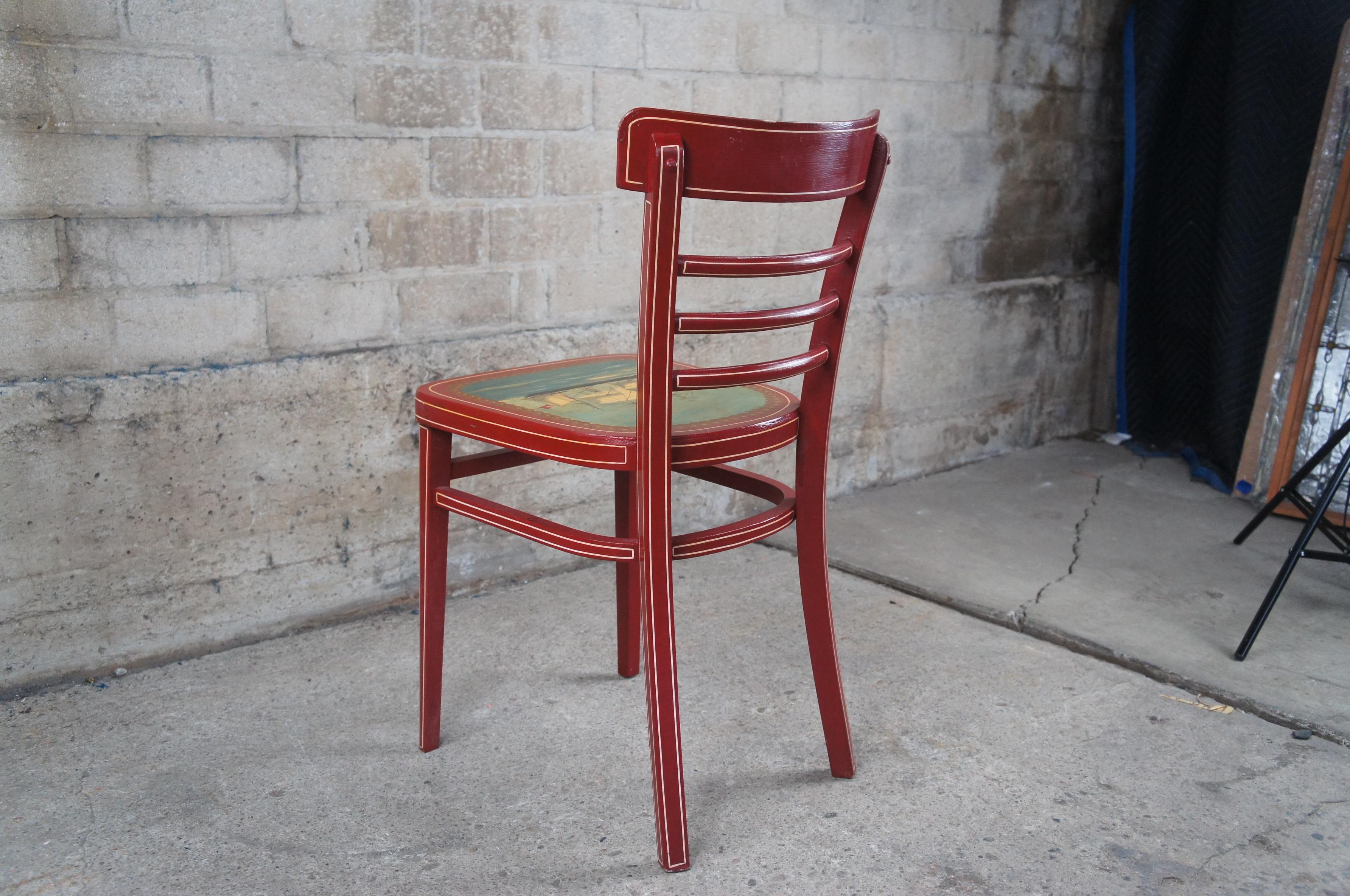 20th Century Vintage Folk Art Red Nautical Martime Viking Clipper Ship Side Accent Chair