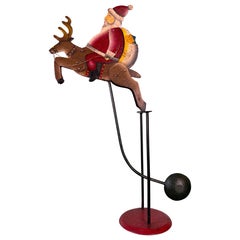 Vintage Folk Art Santa Claus on Reindeer Balancing Kinetic Sculptured