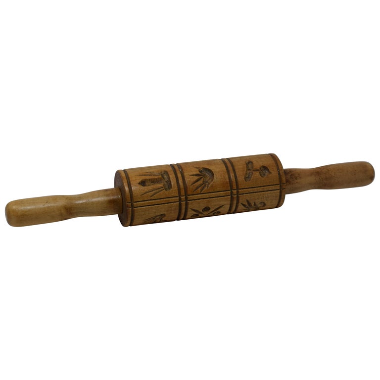 Vintage Folk Art Springerle Rolling Pin For Sale at 1stDibs