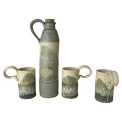 Vintage Folk Art Stone-Wear Pottery 4 Piece Serving Set