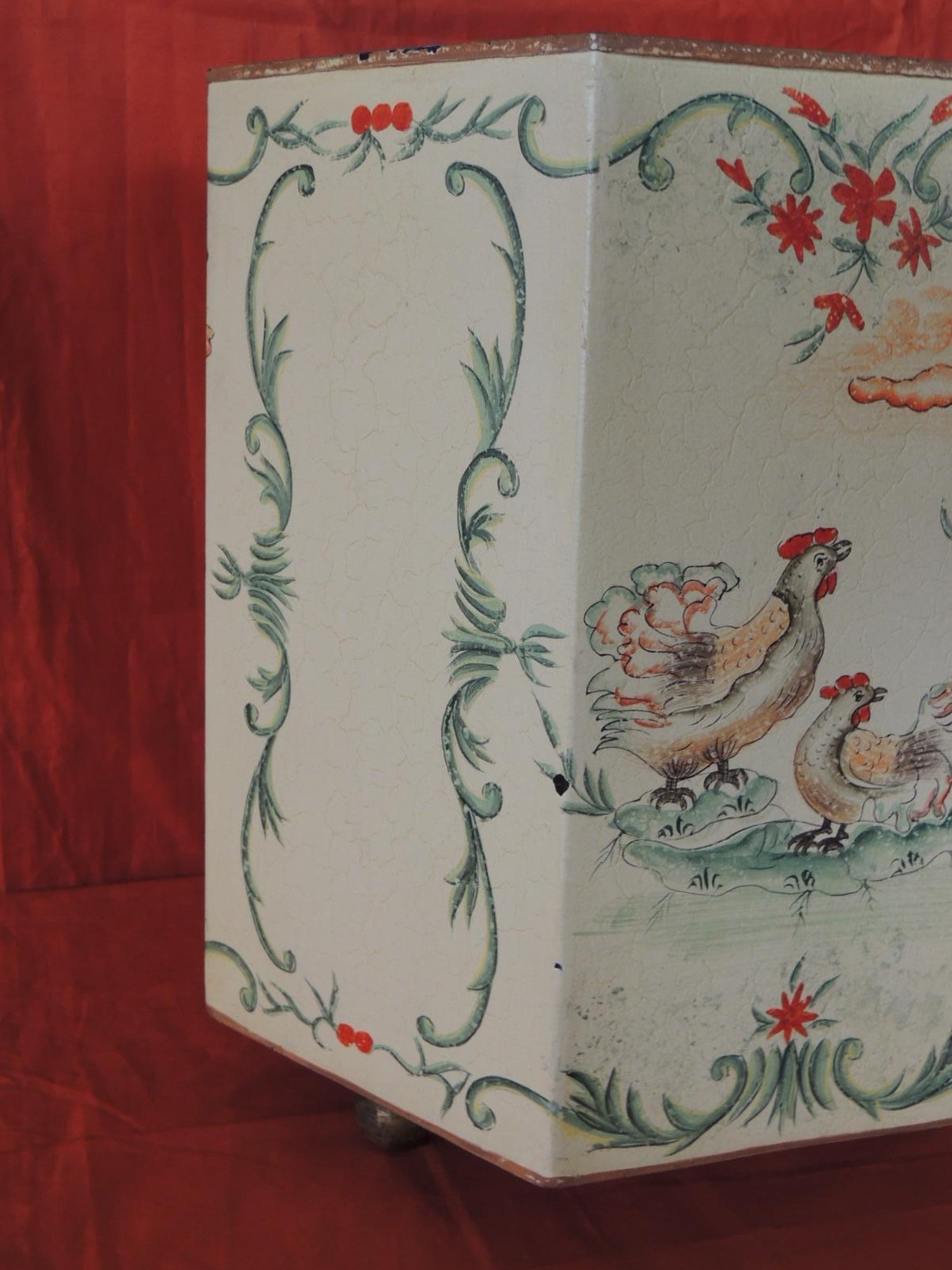 Vintage Folk Art Style Tole Waste Paper Basket At 1stdibs