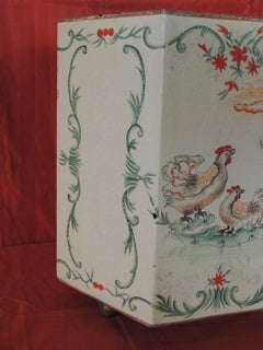 Vintage Folk Art Style Tole Waste Paper Basket