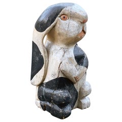 Vintage Folk Art Timber Rabbit Poly Chromed Wood sculpté
