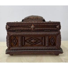 Vintage Folk Art Tramp Art Box With Mirror Detail