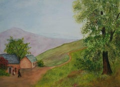 Vintage Folk Art Watercolor Painting - Unsigned - Canada - Mid 20th Century